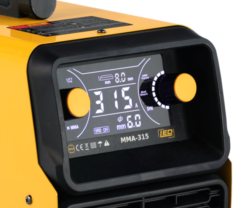 ProWELD MMA 315 LED Invertor digital sudură 315A, MMA Puls, TIG Lift, Arc Force, VRD, Electrozi Ø 2.0-6.0 mm, Oțel, Inox, Fontă