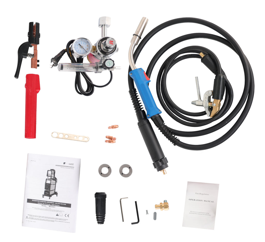 ProWELD MIG 500Y Stație sudură trifazată 500A pentru Oțel, Inox, Aluminiu, Fontă, MIG/MAG sinergic, TIG Lift, MMA + derulator extern, bobină 15kg, LCD dual